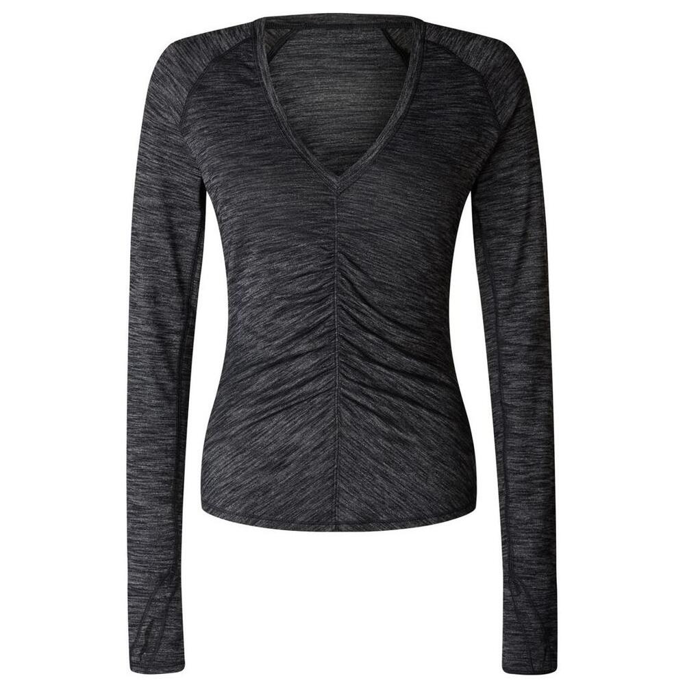 Lululemon Interval Long Sleeve Black Grey Ruched V-Neck Long Sleeve Shirt Size 4